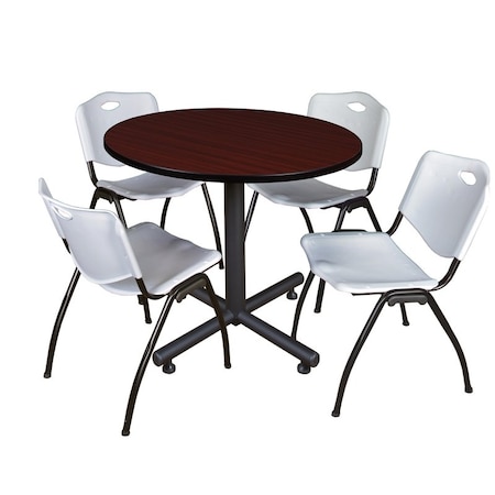 Kobe Kobe Round Table & Chair Set, Wood, Metal, Plastic Top, Mahogany TKB42RNDMH47GY